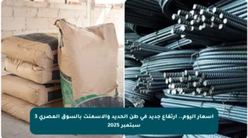 أسعار اليوم.. ارتفاع جديد في طن الحديد والأسمنت بالسوق المصري 3 سبتمبر 2025